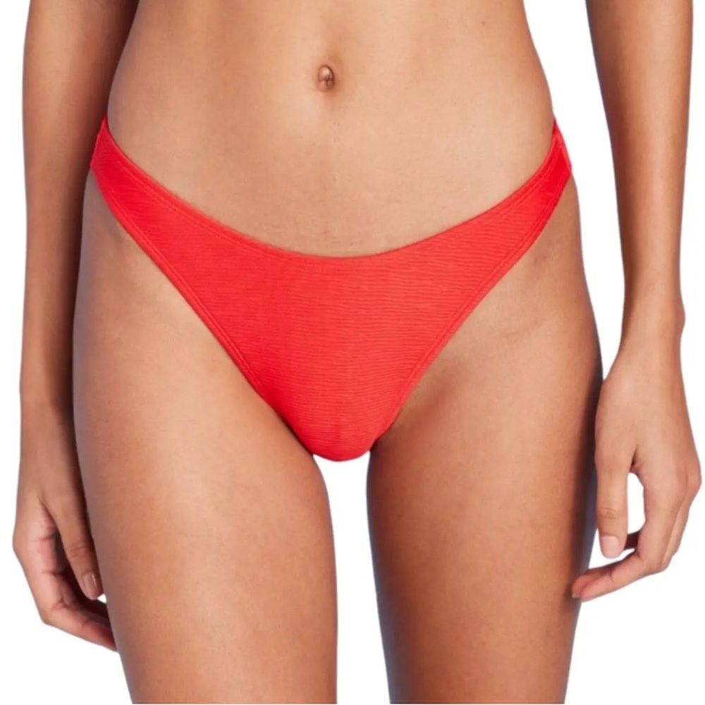 Large Wild Fable Red Textured Front Scoop High Leg Cheeky Bikini Bottoms New